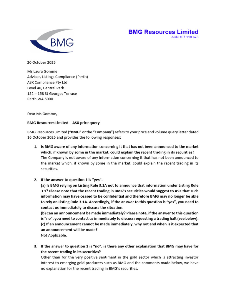 BMG Resources ASX Price Query Response | PDF