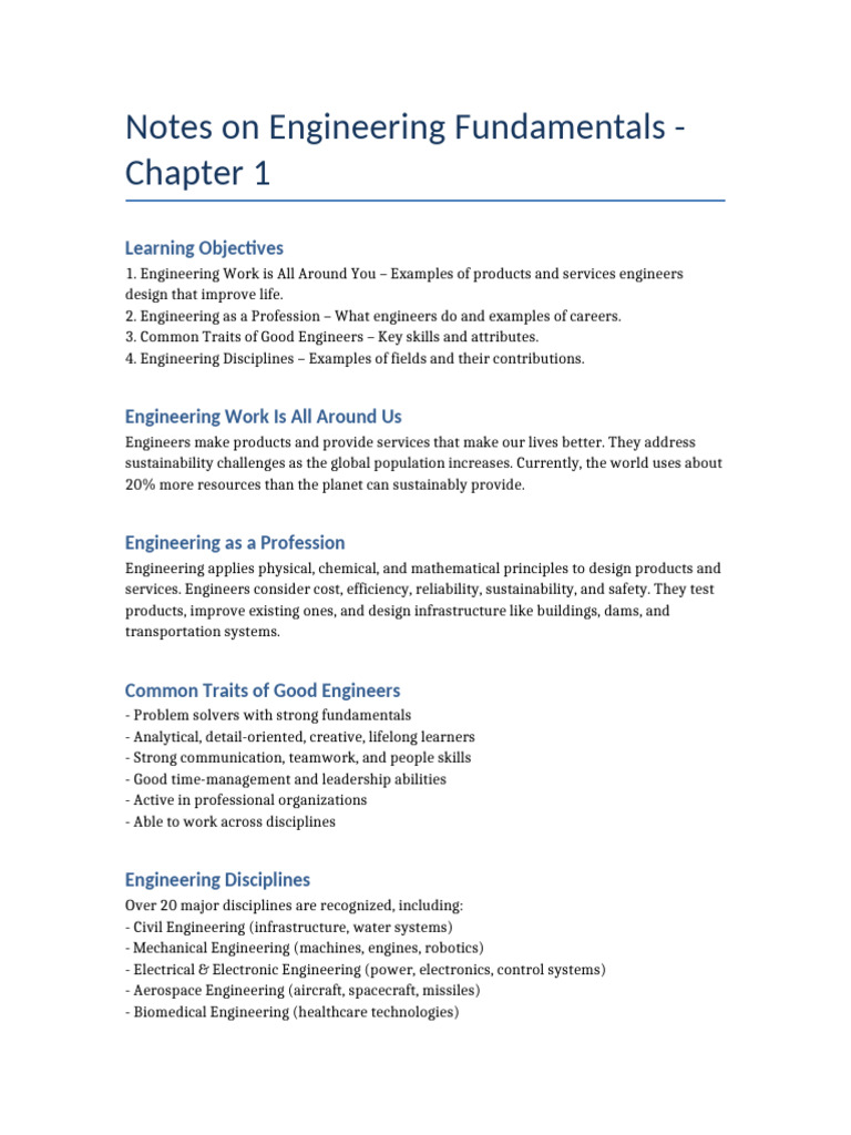 Engineering Fundamentals Chapter1 Notes | PDF | Engineering | Engineer