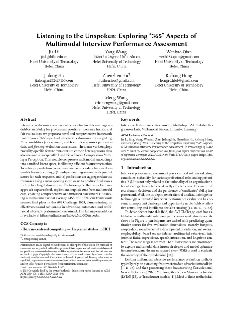 365 Aspects of Multimodal Interview Assessment | PDF | Regression ...