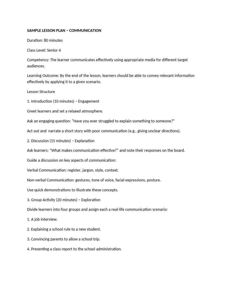 Effective Communication Lesson Plan | PDF | Communication | Nonverbal ...