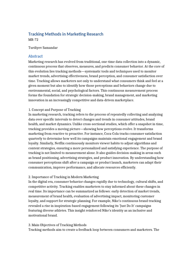 Tracking Methods in Marketing Research Turdiyev Samandar | PDF ...