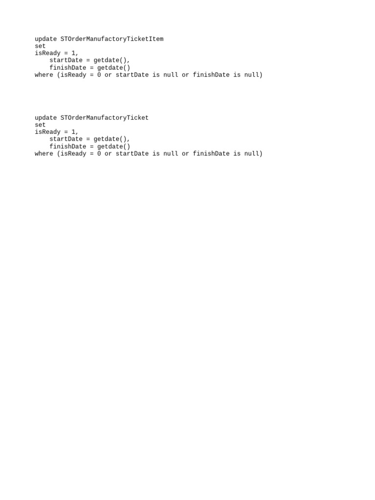 Update SQL for Manufacturing Tickets | PDF