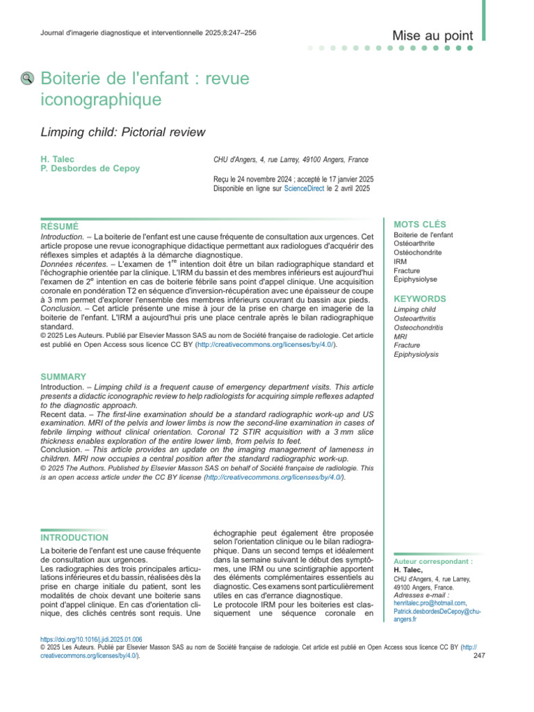 Boiterie de l'enfant : imagerie et diagnostic | PDF | Imagerie par ...
