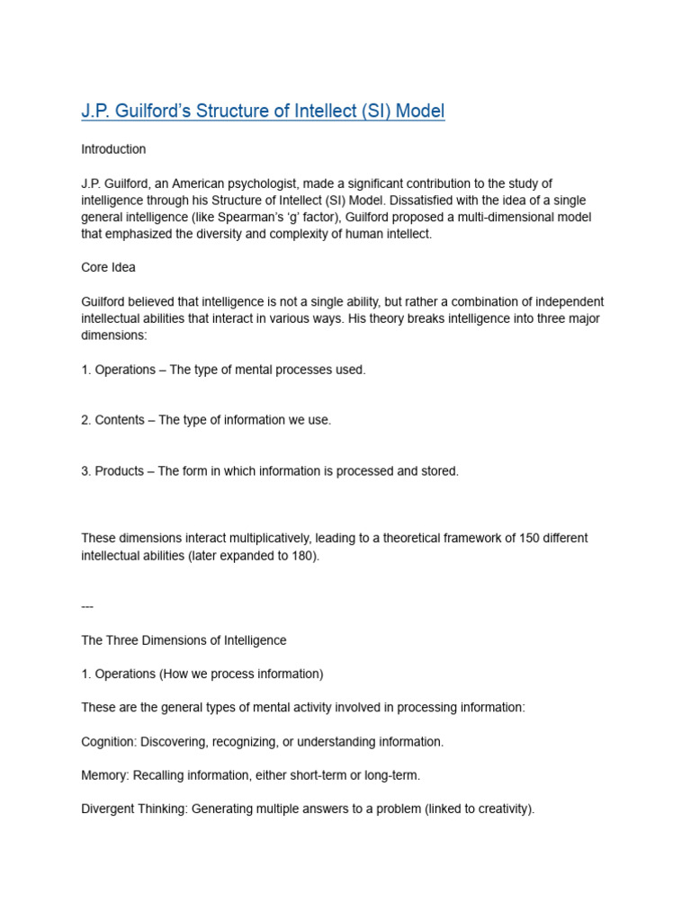 JP Guilford - SOI Model | PDF | Intelligence | Information