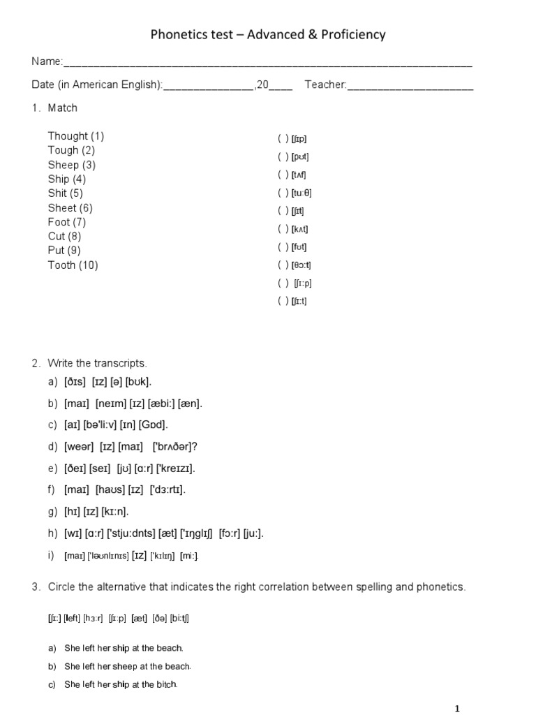 Advanced Phonetics Test | PDF