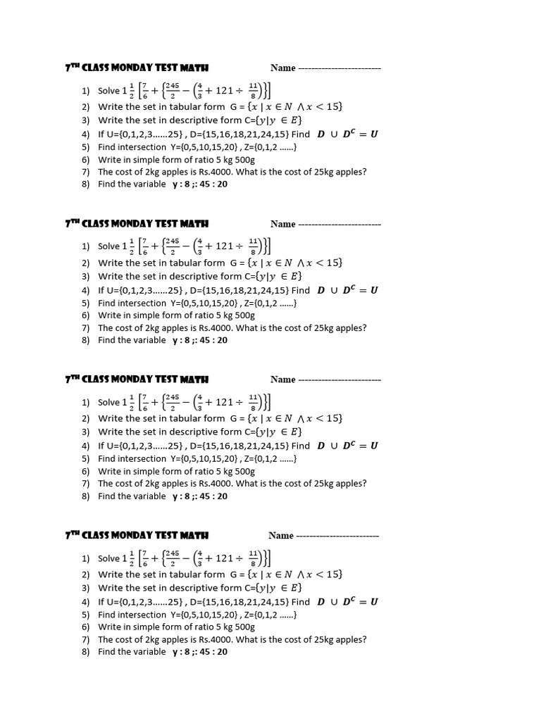 7 Class Test 1.6 To 1.13 | PDF