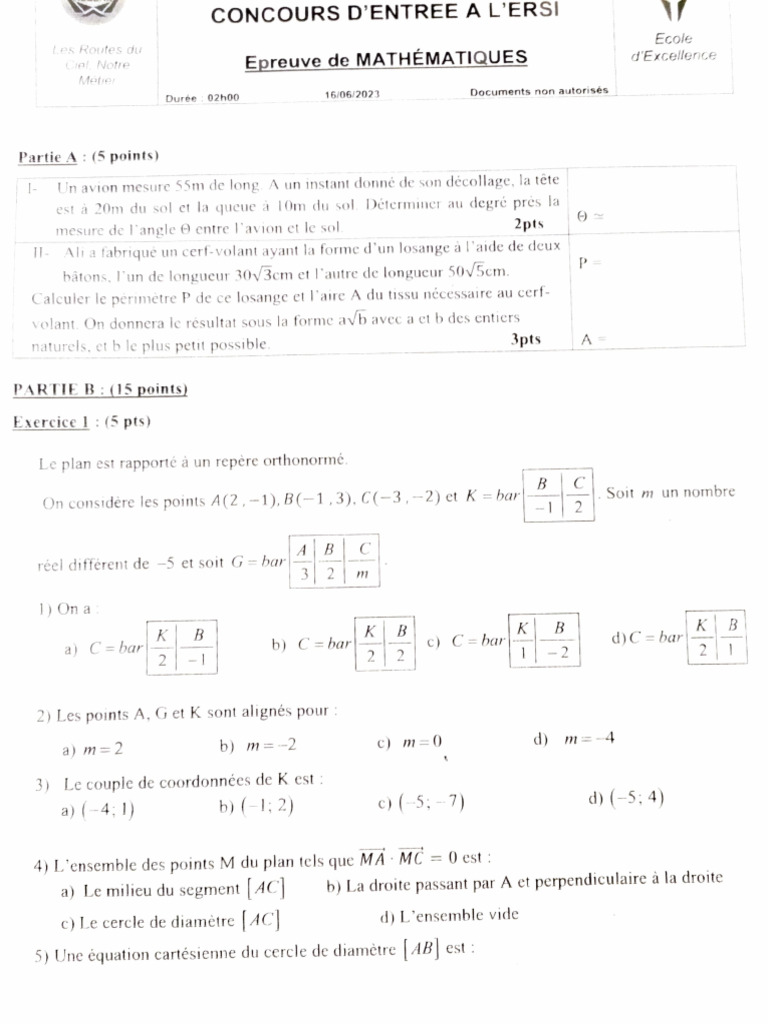 Examen de Mathématiques : Problèmes et Solutions | PDF | Analyse ...