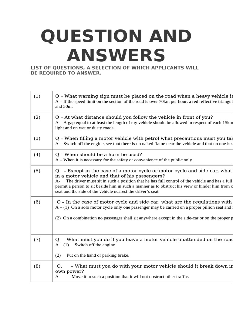 Barbados Driving Test Q&A Guide | PDF | Traffic | Transport Infrastructure