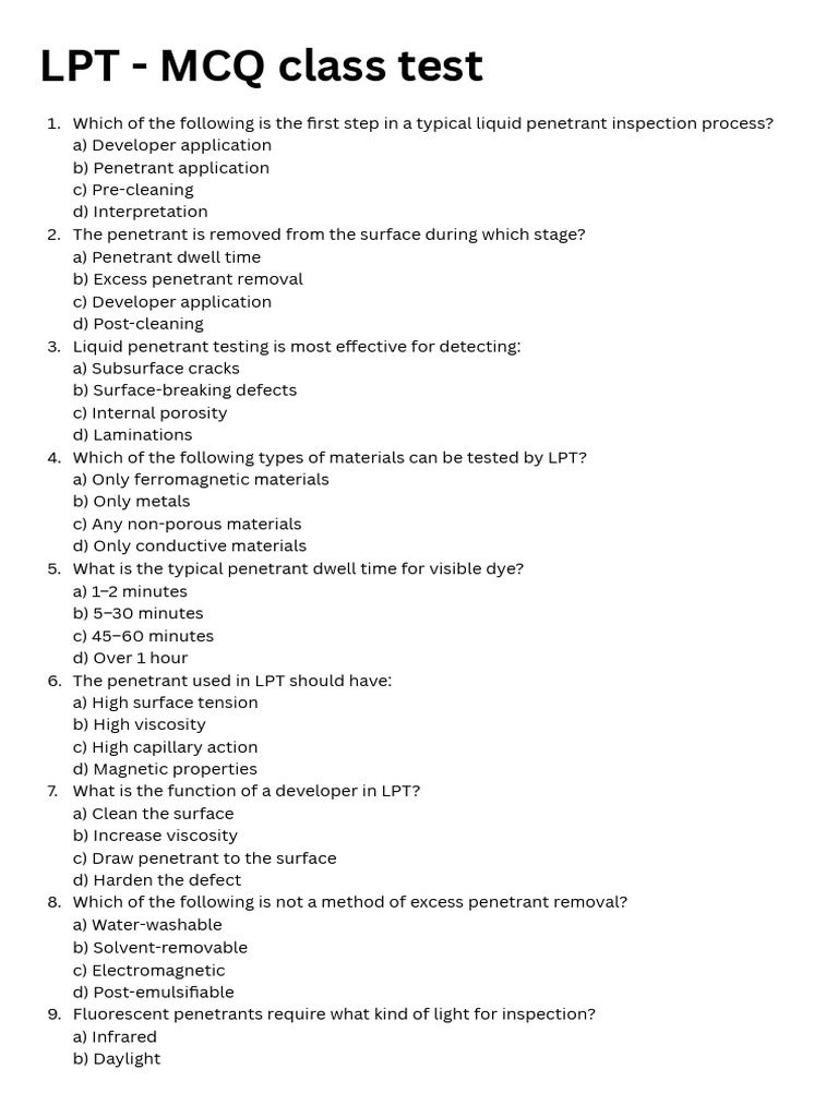 LPT - MCQ Class Test PDF | PDF | Materials Science | Physical Sciences