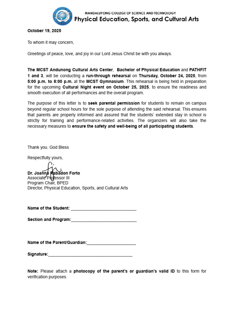 Parents Permit For Pathfit | PDF