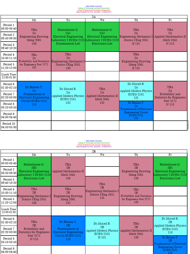 2025/26 AY Electrical Engineering Schedule | PDF | Electrical ...