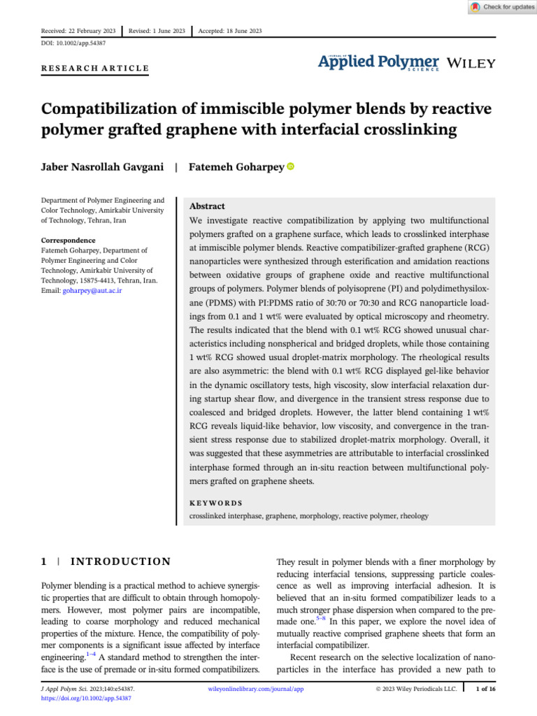 J of Applied Polymer Sci - 2023 - Nasrollah Gavgani - Compatibilization ...