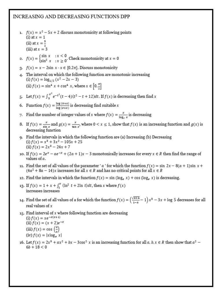 Monotonicity of Functions Analysis | PDF | Mathematical Analysis | Real ...