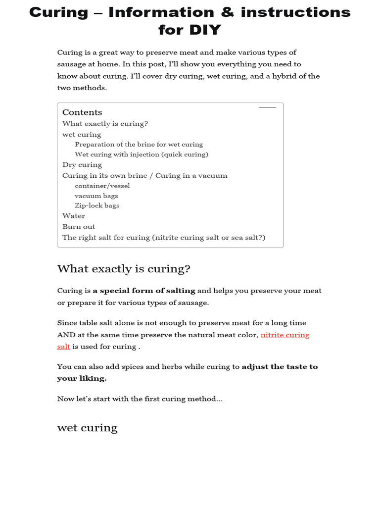 DIY Meat Curing Guide: Methods & Tips | PDF | Curing (Food Preservation ...