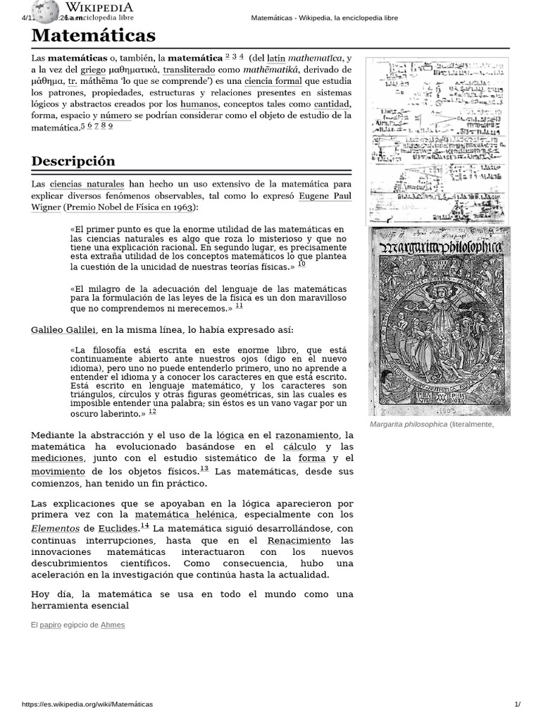 Matemáticas - Wikipedia, La Enciclopedia Libre | PDF | Matemáticas ...