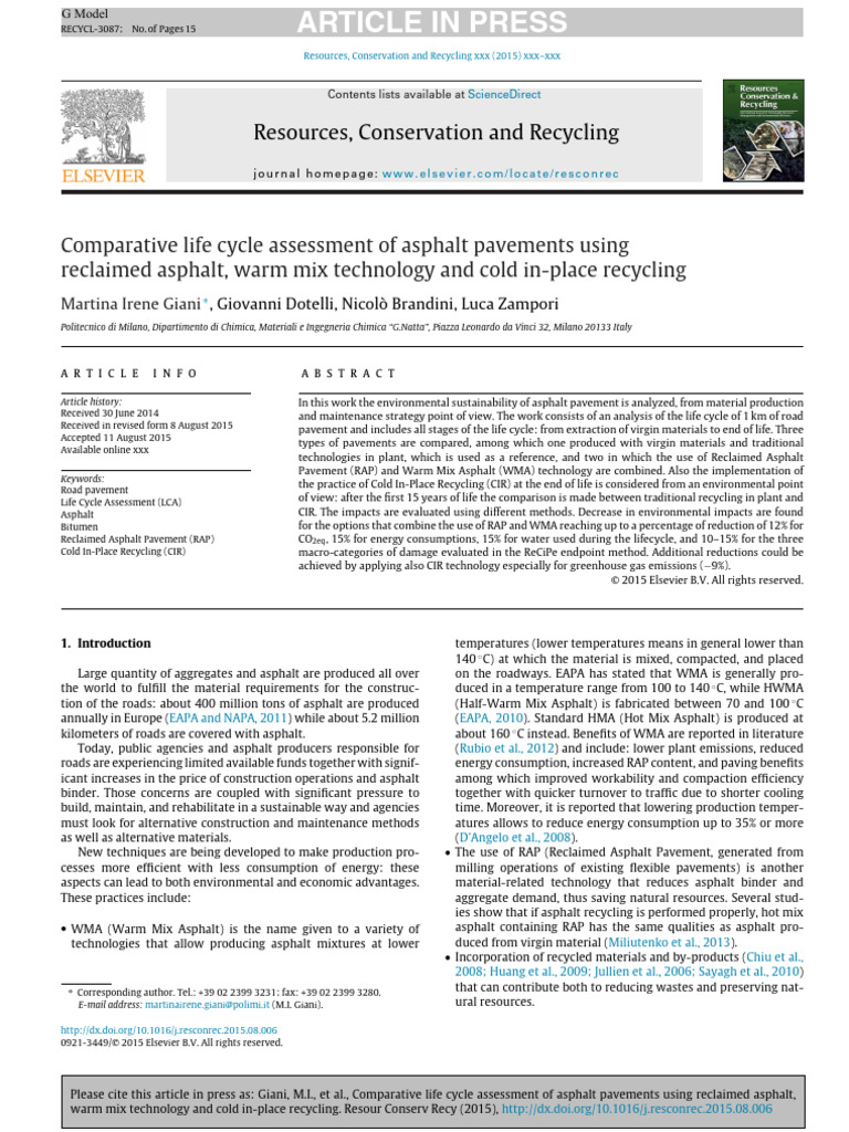 Life Cycle Assessment of Asphalt Pavements | PDF | Life Cycle ...