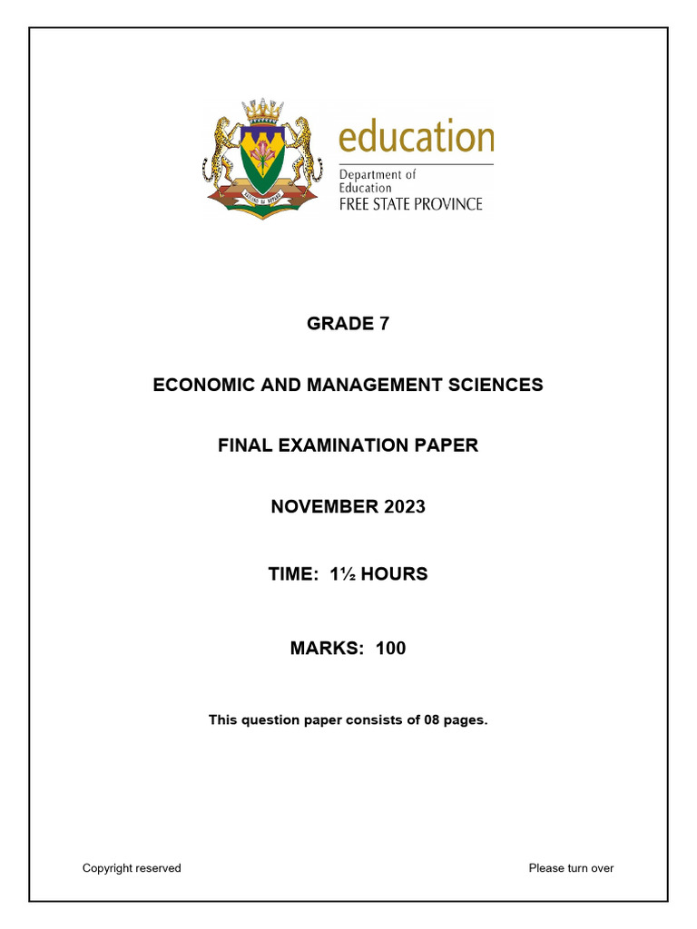 Grade 7 EMS Final Exam Paper 2023 | PDF | Money | Banks