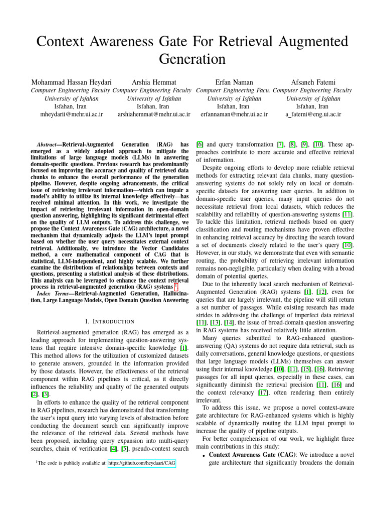Context Awareness Gate For Retrieval Augmented Generation | PDF ...