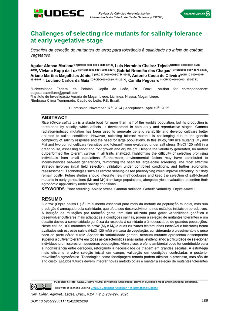 Challenges of Selecting Rice Mutants For Salinity Tolerance at Early ...