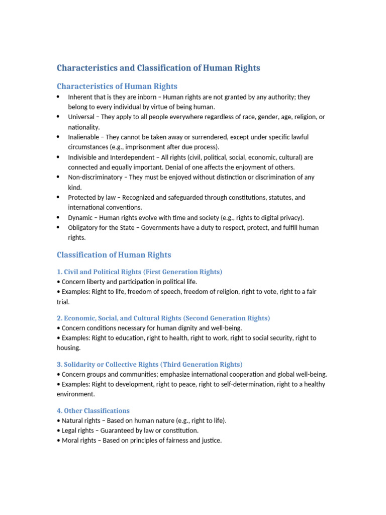 Human Rights: Characteristics & Classifications | PDF