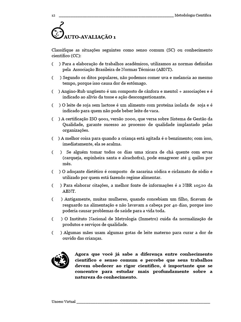 Diferença entre Senso Comum e Científico | PDF | Science | Conhecimento