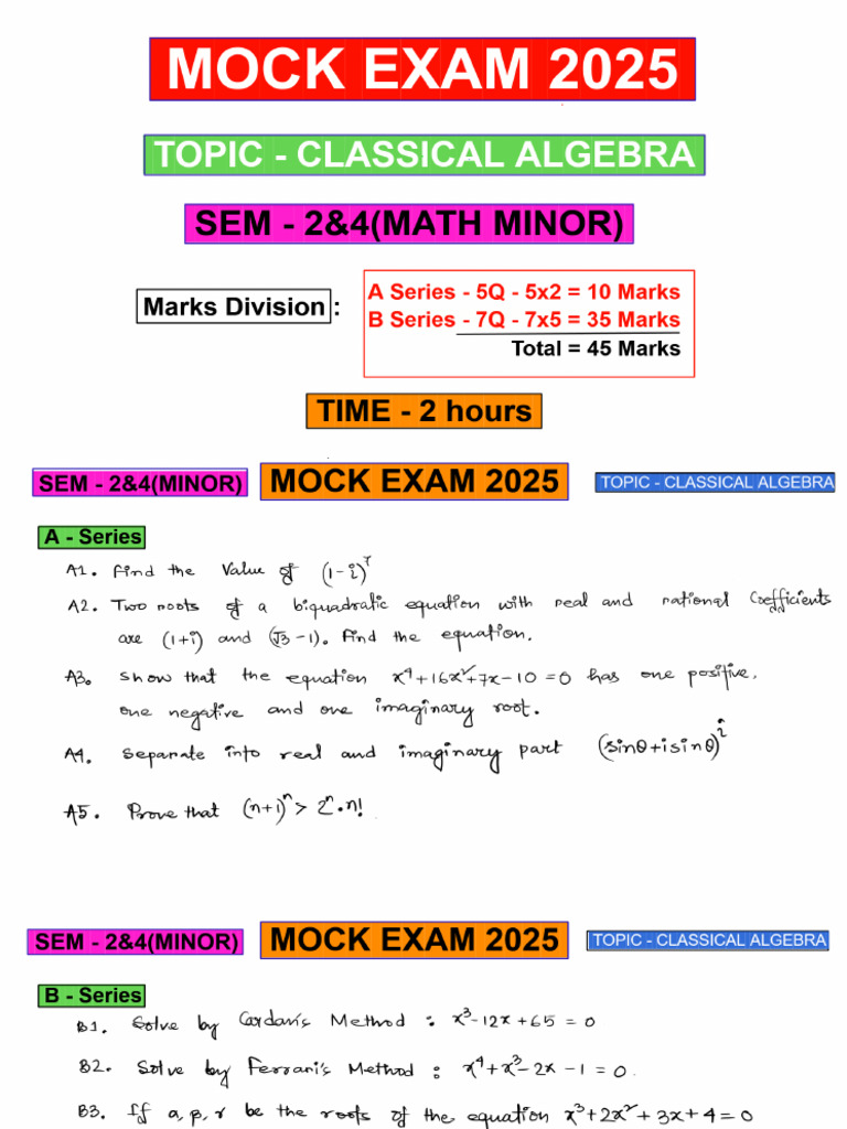 Mock Test 08 - Classical Algebra Full - 32652131 | PDF