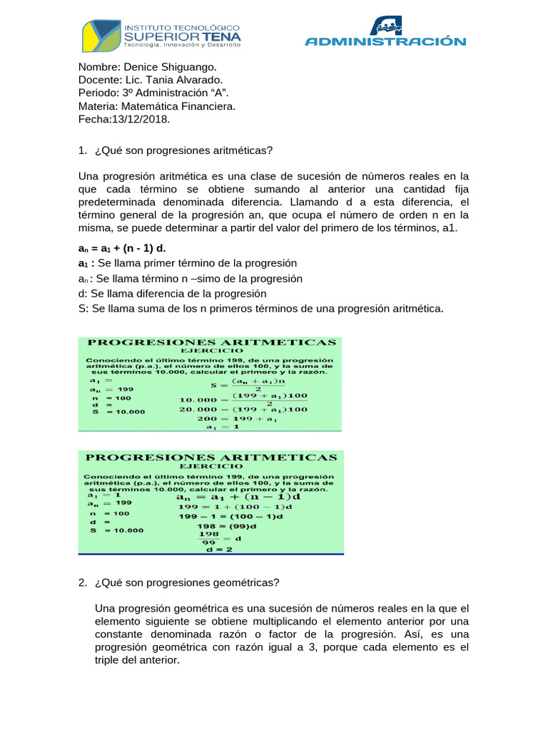 Progresiones Aritméticas y Geométricas | PDF