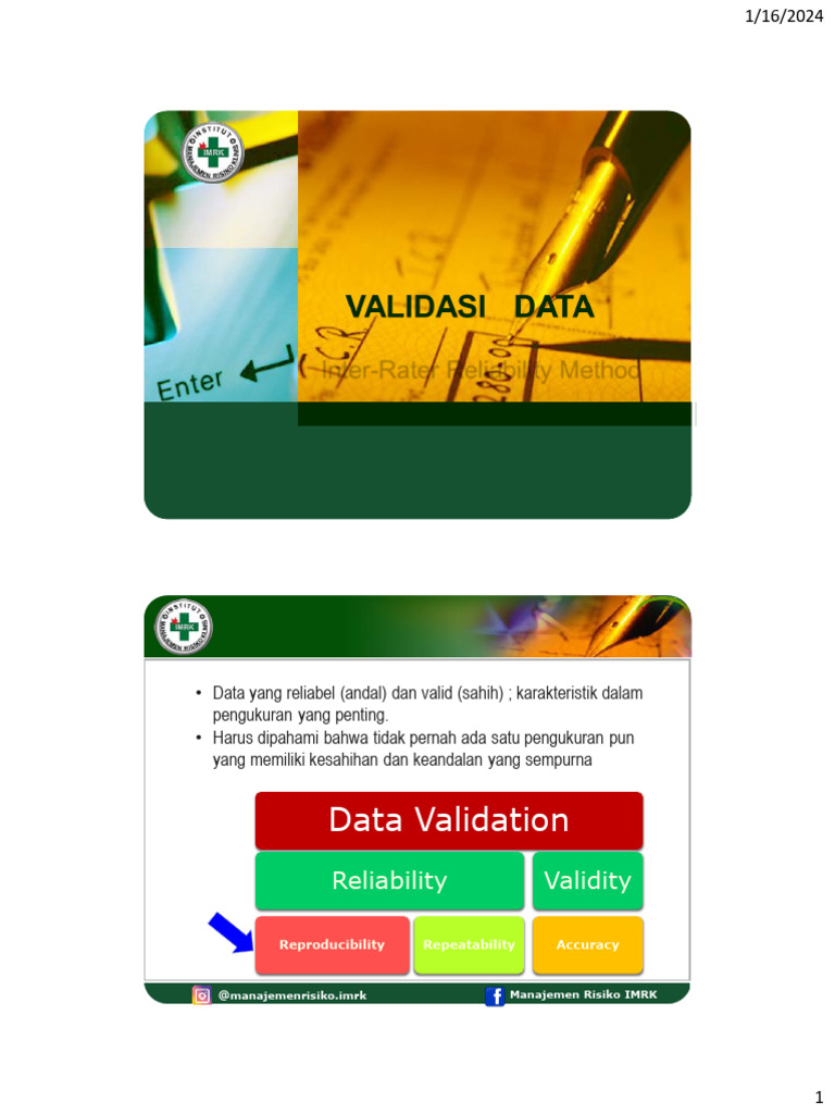 Metode Validasi Data dan Keandalan Pengukuran | PDF