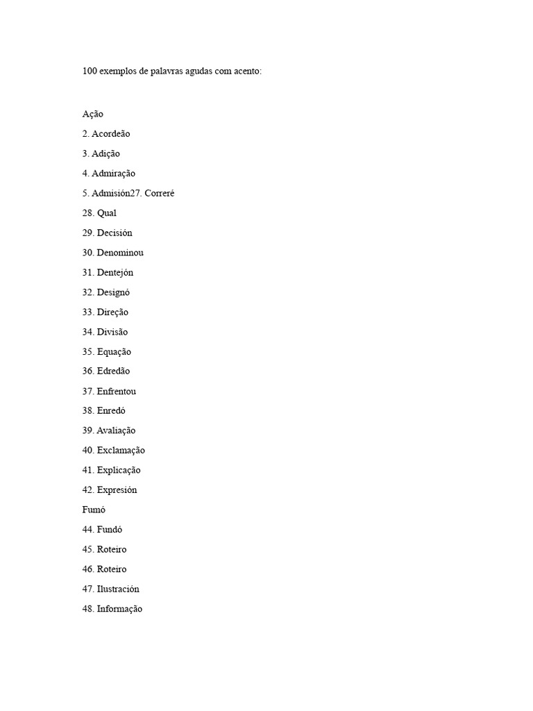 100 Exemplos de Palavras Agudas com Acento | PDF