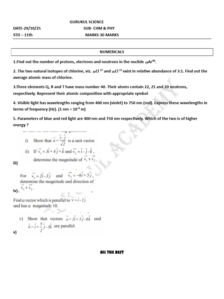 Science Numerical Problems for 11th Grade | PDF