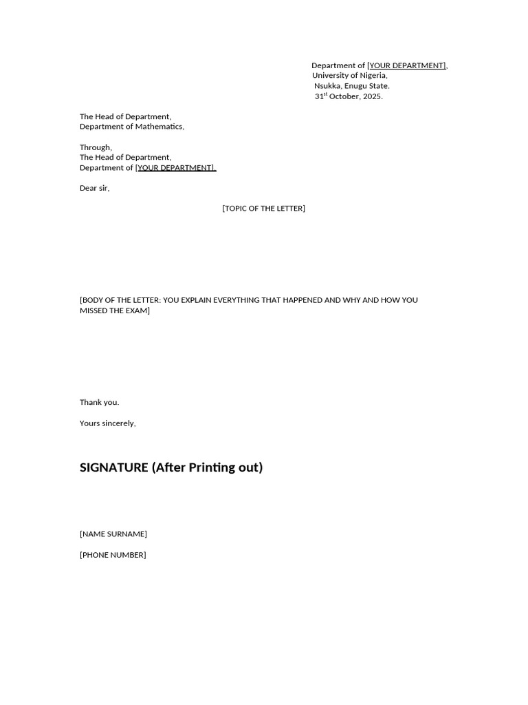 Exam Absence Explanation Letter | PDF