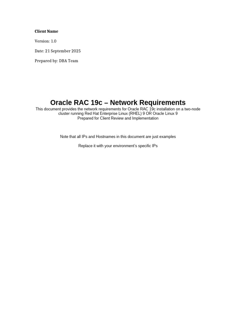 Oracle RAC 19c Network Prerequisites | PDF | Computer Network | Ip Address