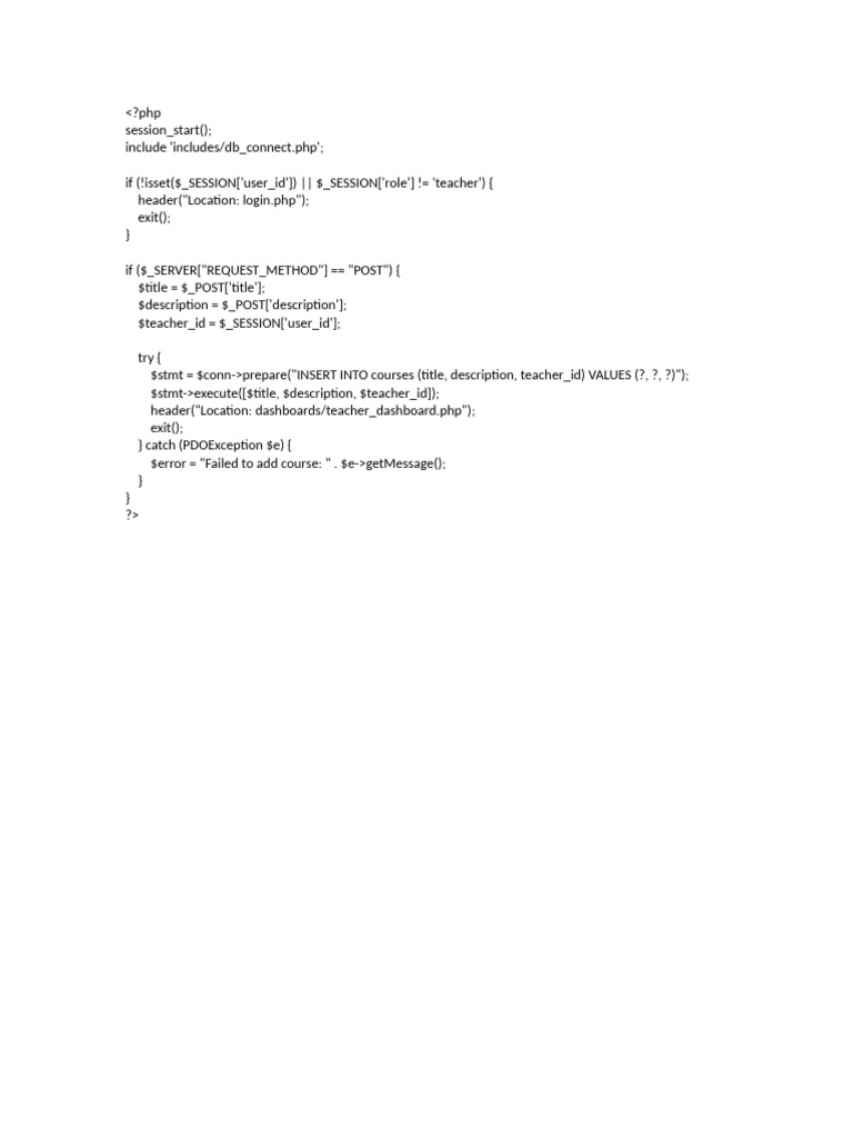 Add Course for Teachers in PHP | PDF