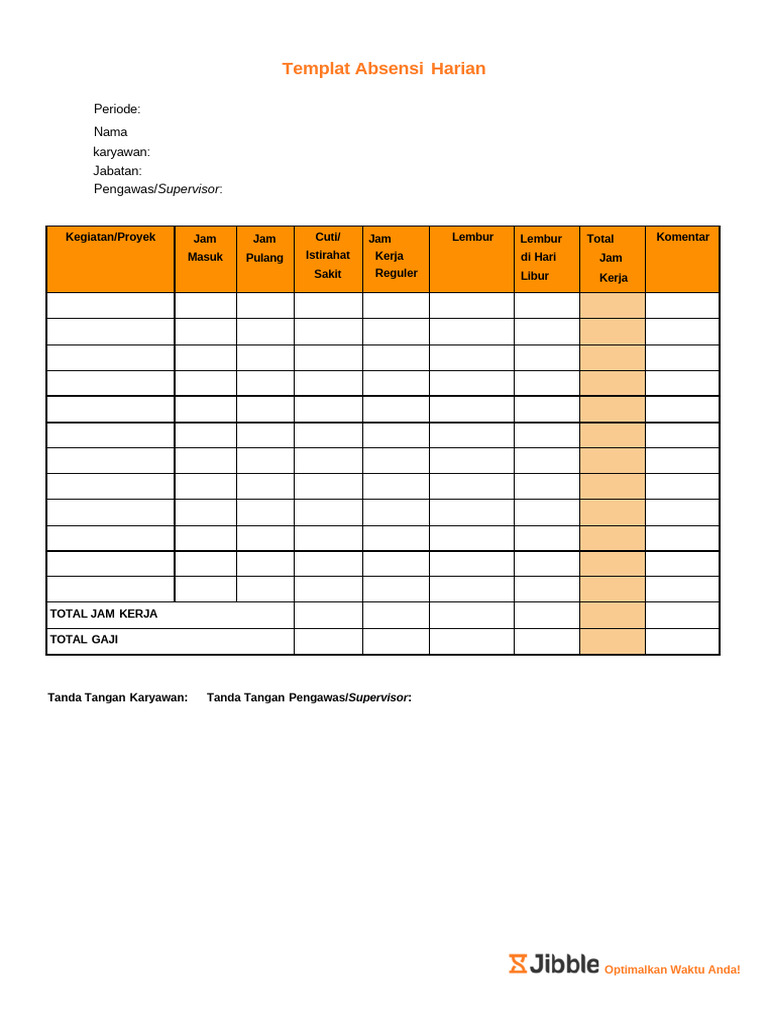 Templat Absensi Harian Karyawan | PDF