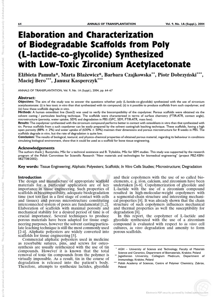 Biodegradable Scaffolds for Tissue Engineering | PDF | Tissue ...