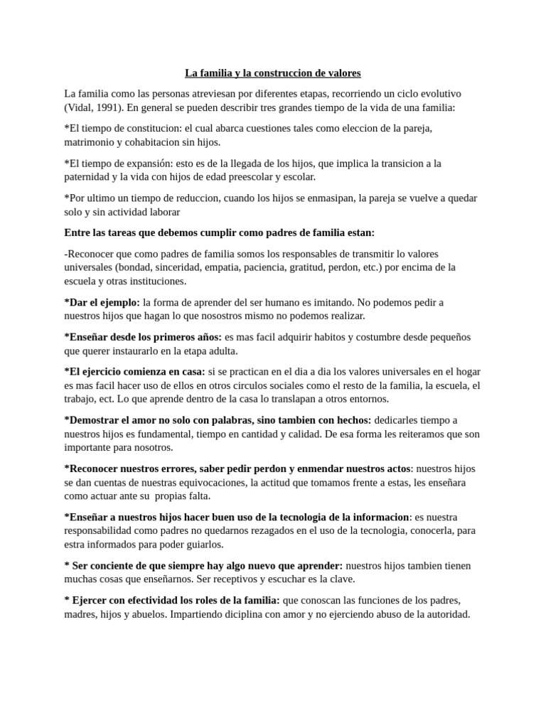 Construcción de Valores en la Familia | PDF | Familia | Amor