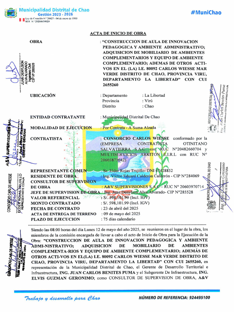 Acta de Inicio de Obra | PDF