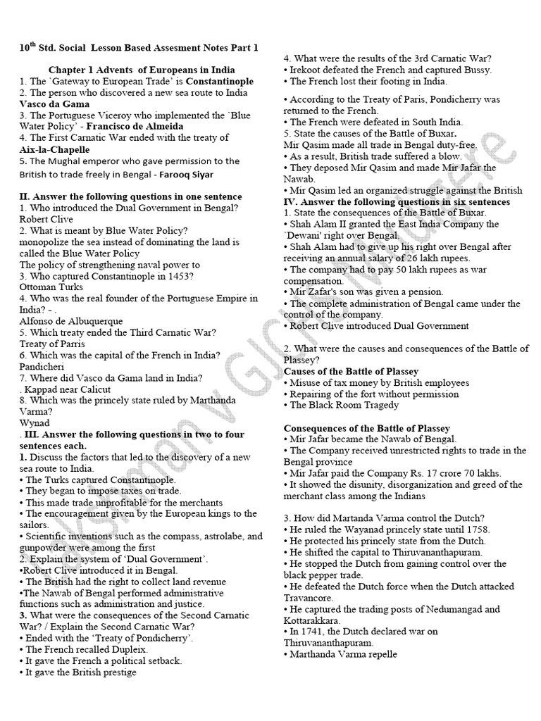 10th STD SS LBA Notes Part 1-1 | PDF | Monsoon | Labour Economics