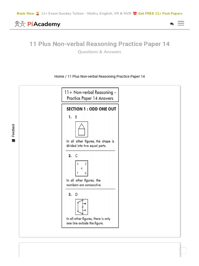 11 Plus Non-Verbal Reasoning Paper 14 | PDF