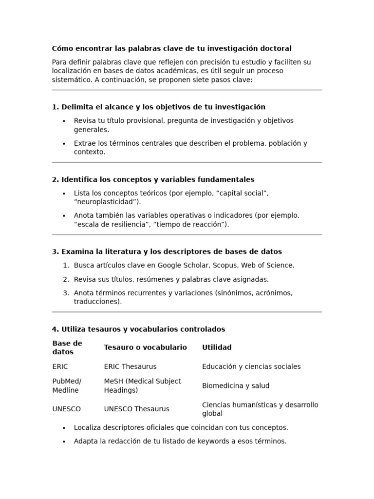 Cómo definir palabras clave en investigación | PDF