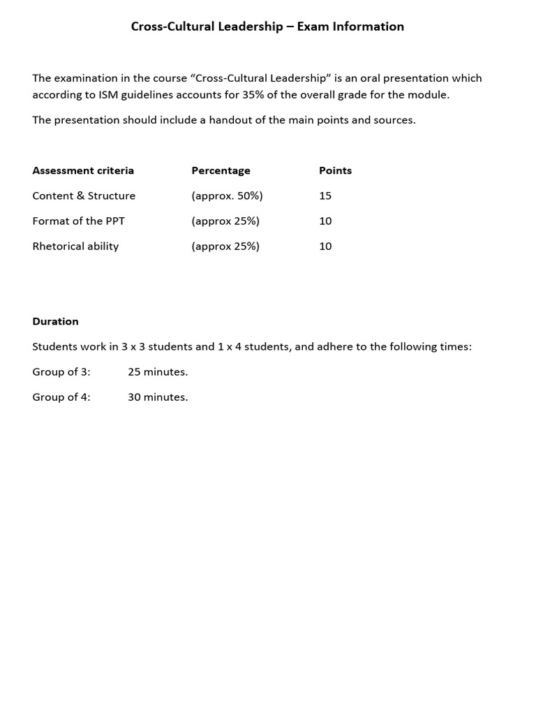 Cross-Cultural Leadership Exam Guide | PDF | Communication | Social ...
