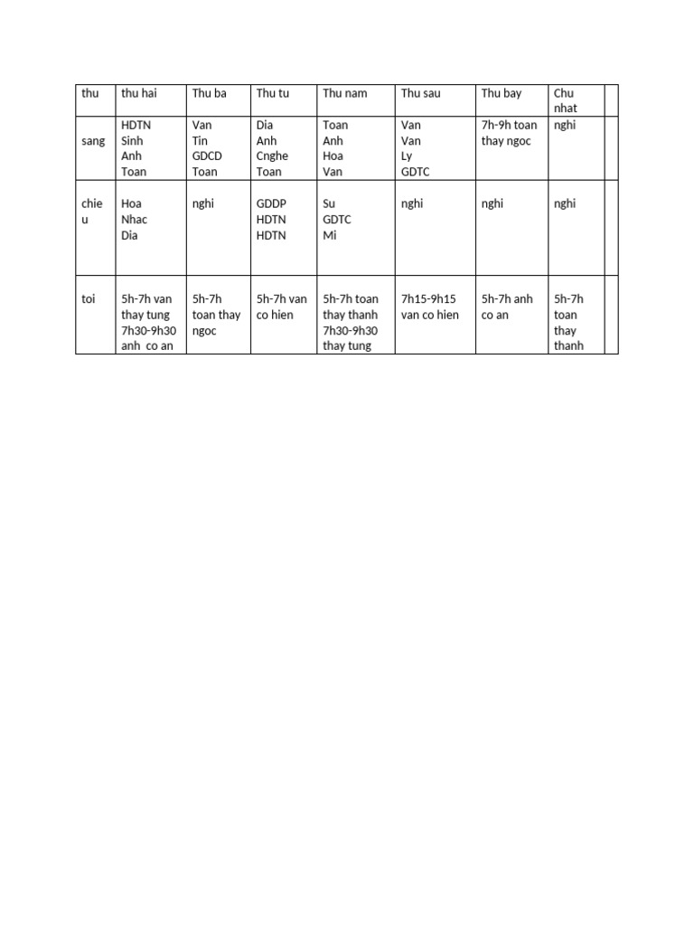 Weekly Class Schedule Overview | PDF