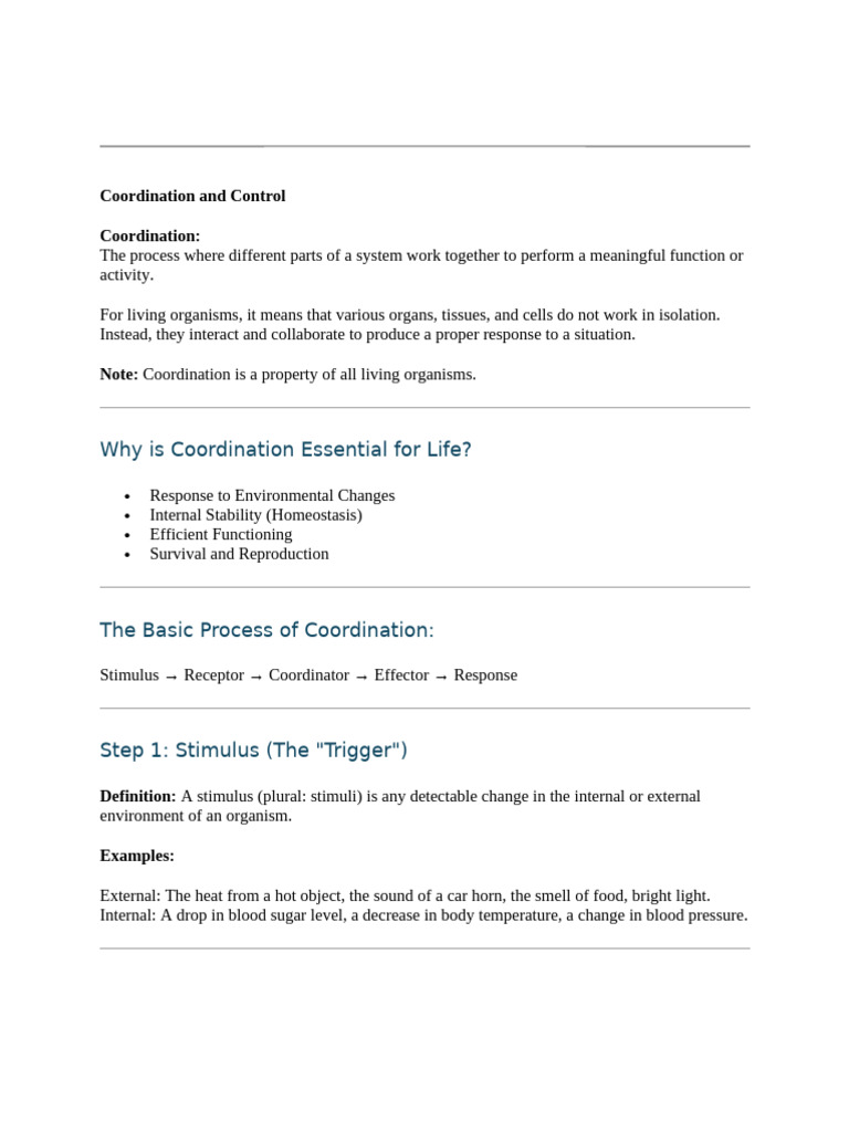 Coordination and Control GT Notes | PDF | Central Nervous System ...