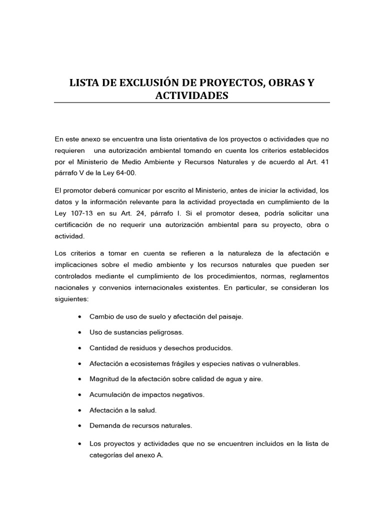 Lista de Exclusión de Proyectos | PDF | Los bosques | Entorno natural