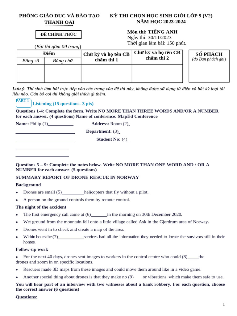 Grade 9 English Exam 2023-2024 | PDF