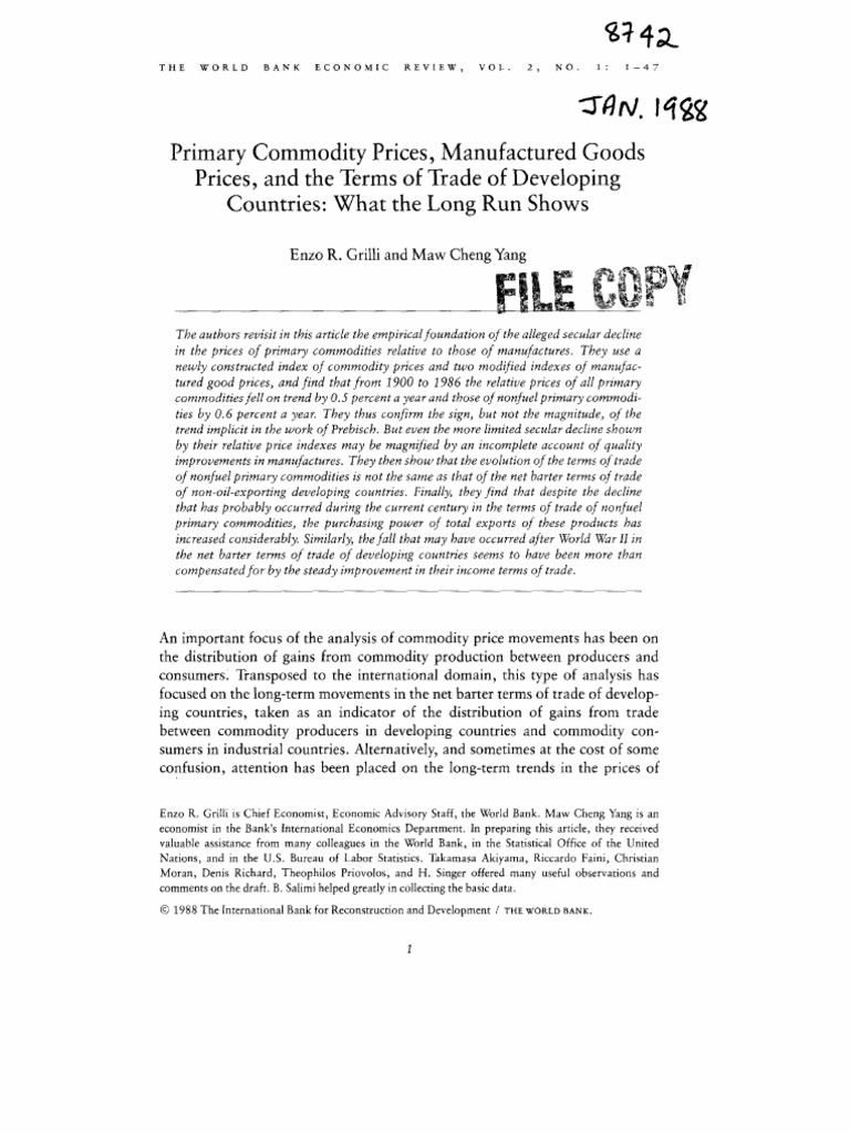 Primary Commodity Prices Manufactured Goods Prices and The Terms of ...