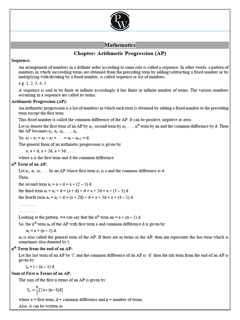 Understanding Arithmetic Progression Basics | PDF | Numbers | Sequence