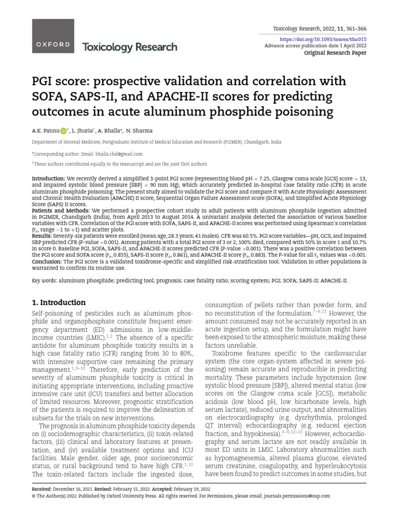 PGI Score - Prospective Validation and Correlation With SOFA, SAPS-II ...