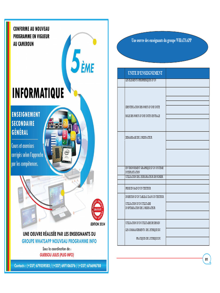 Programme Informatique 5ème Cameroun 2024 | PDF | Clavier d'ordinateur ...