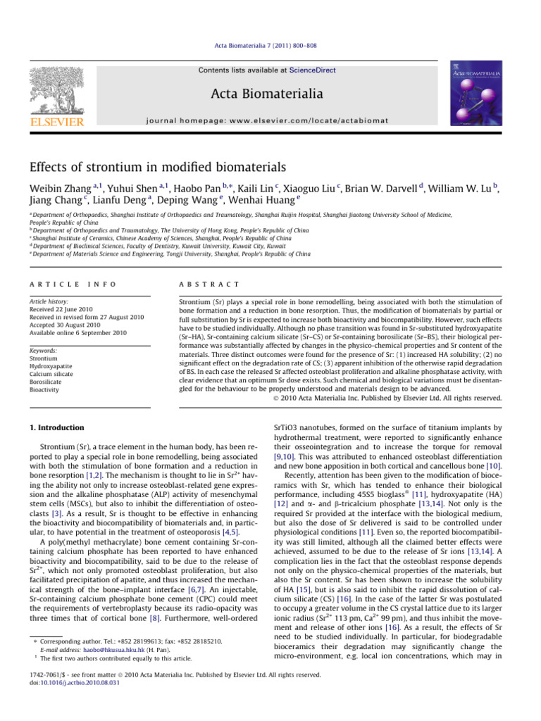 Effects of Strontium in Modified Biomaterials | PDF | Bone